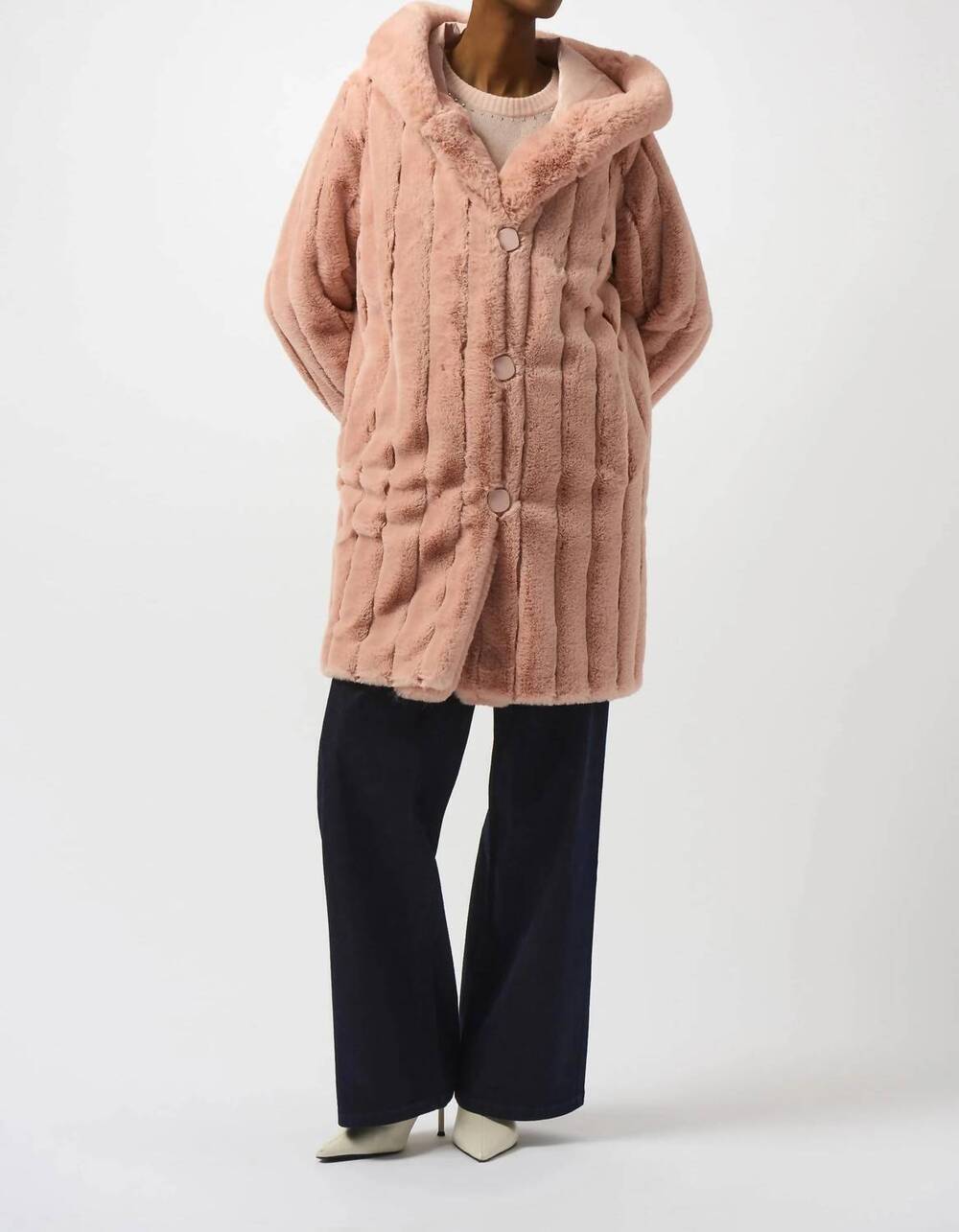 NEW JOSEPH RIBKOFF hooded reversible faux fur coat in rose